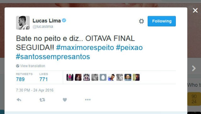 Lucas Lima ironiza palmeirenses no Twitter