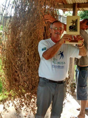 Agricultor Nelson Kappes, em MT, recebe certificação de maior quantidade de vagens de soja (Foto: Divulgação/RankBrasil)