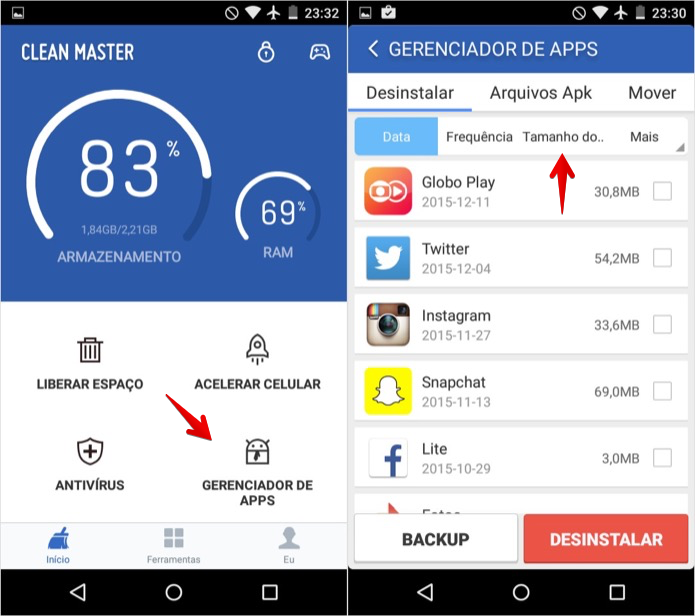 Acesse o gerenciador de aplicativos do Clean Master (Foto: Reprodução/Helito Bijora)