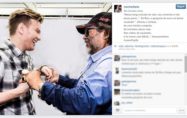 Michel Teló posta homenagem a José Rico no Instagram (Foto: Reprodução/Instagram)