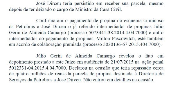 Trecho do despacho em que Moro solicita a prisão do ex-ministro José Dirceu (Foto: Reprodução)