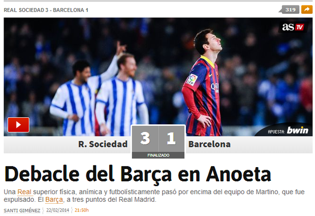 Jornal trata derrota do Barcelona como desastre (Foto: Reprodução/AS)