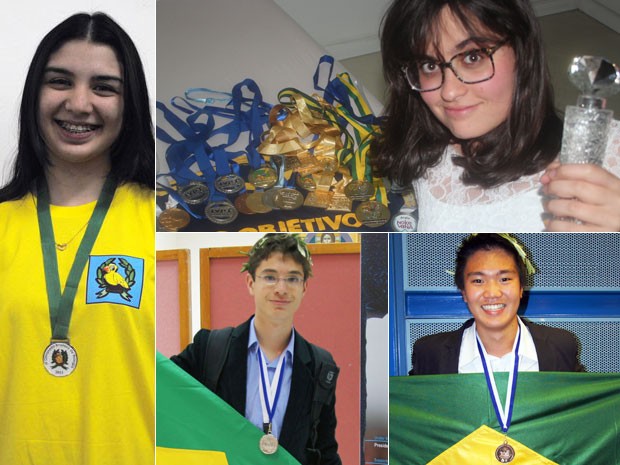 Os estudantes Tainá Sá, Liara Guinsberg, Fábio Arai e Luis Fernando Valle ganharam medalhas em competições internacionais de conhecimento e vão prestar o Enem em outubro (Foto: Arquivo pessoal)