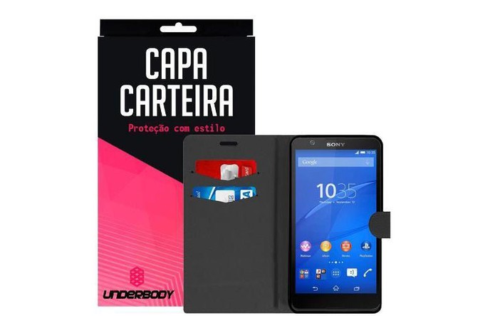 Capa carteira para Sony Xperia E4 permite guardar cartões e documentos (Foto: Divulgação/Underbody)