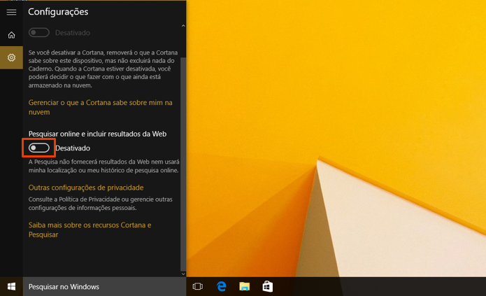 Desative o Bing do buscador do Windows 10 (Foto: Reprodução/Paulo Alves)