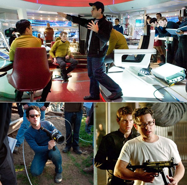 J.J. Abrams dirigindo 'Além da Escuridão - Star Trek' (2013), 'Super 8' (2011) e ao lado de Tom Cruise em 'Missão Impossível 3' (2006) (Foto: Divulgação/Reprodução)