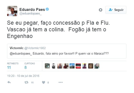 Eduardo Paes responde internautas no Twitter sobre Maracanã