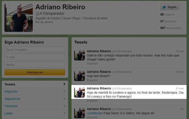 Adriano, Flamengo (Foto: Reprodução / Twitter)