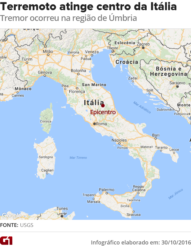 Terremoto atinge a Itália (Foto: Editoria de Arte/G1)