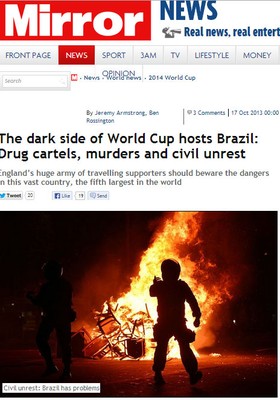 Página online do Mirror, com foto do protesto no Rio (Foto: Reprodução)