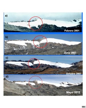 Imagens mostram impacto do aquecimento global em geleira. (Foto: BBC)