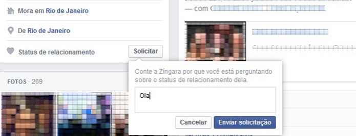 Clique em "solicitar" para enviar uma notificação de status de relacionamento no Facebook (Foto: Reprodução/Barbara Mannara) Clique em "solicitar" para enviar uma notificação de status de relacionamento no Facebook (Foto: Reprodução/Barbara Mannara)