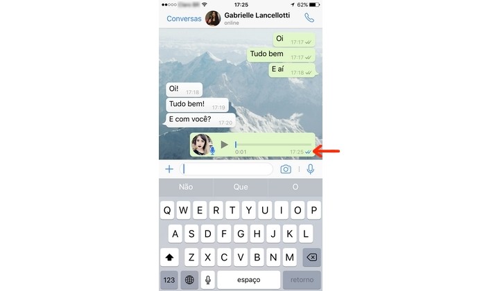 Mensagem de áudio com check azul no WhatsApp para iPhone (Foto: Reprodução/Anna Kellen Bull)