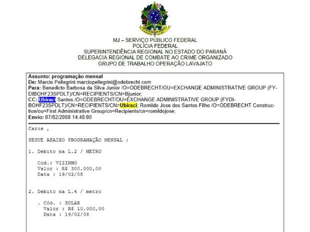 Documento da PF cita email, planilhas e lista obras com possível pagamento de propina (Foto: Reprodução)