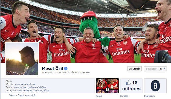 Mesut Ozil do Arsenal tem 18,739,637 de fãs no Facebook (Foto: Reprodução/Facebook)