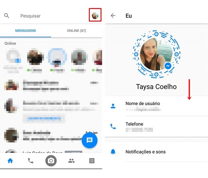 Acesse as configurações do Facebook Messenger (Foto: Reprodução/Taysa Coelho) Acesse as configurações do Facebook Messenger (Foto: Reprodução/Taysa Coelho)