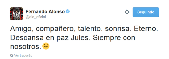Fernando Alonso presta homenagem a Jules Bianchi (Foto: Reprodução/Twitter)