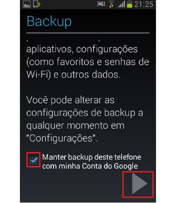 Escolha se deseja fazer o backup (Reprodução/Taysa Coelho)