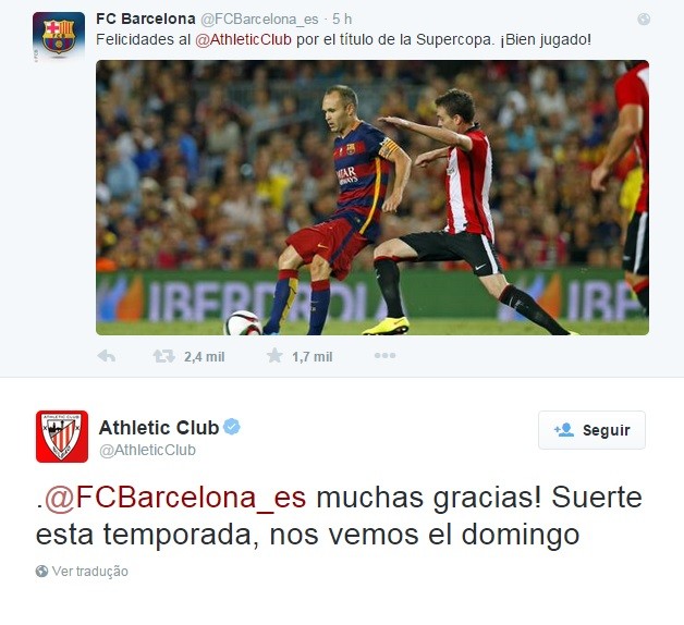 Barça e Athletic trocam gentilezas
