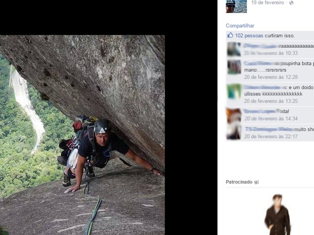 Foto em rede social mostra alpinista praticando seu esporte (Foto: Reprodução/Facebook)
