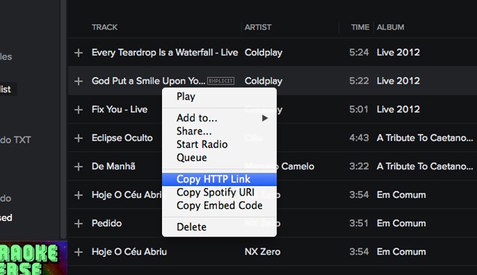 Copiando o link das músicas no Spotify (Foto: Reprodução/André Sugai)