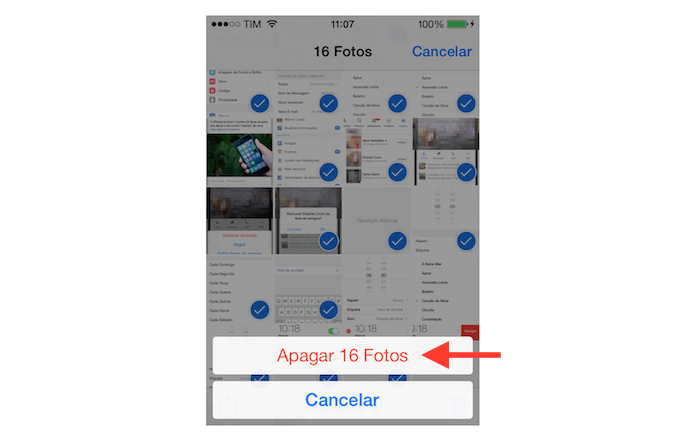 Confirmando a exclusão de várias fotos simultaneamente no iPhone (Foto: Reprodução/Marvin Costa)
