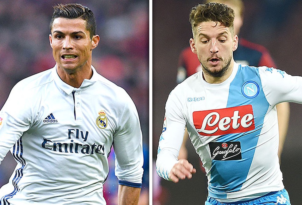 Cristiano Ronaldo e Mertens são os destaques de Real Madrid e Napoli (Foto: Editoria de arte)