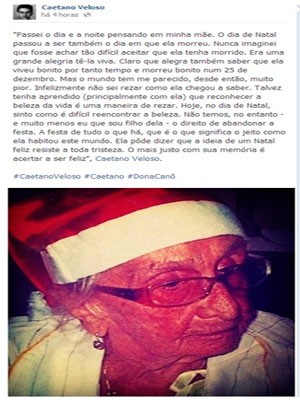 Dona Canô - homenagem de Caetano Veloso no Facebook (Foto: Reprodução/Facebook)