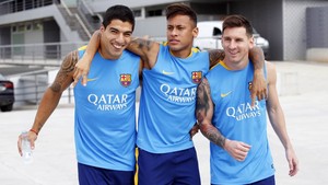 Messi, Suárez e Neymar no treino desta sexta (Foto: MIGUEL RUIZ /FCB)