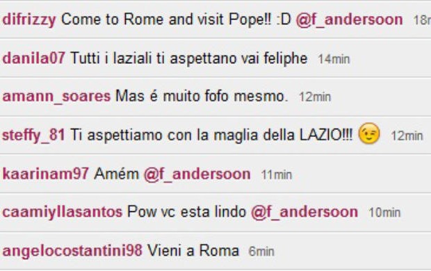 Torcedores do Lazio, Felipe Anderson (Foto: Reprodução / Instagram)
