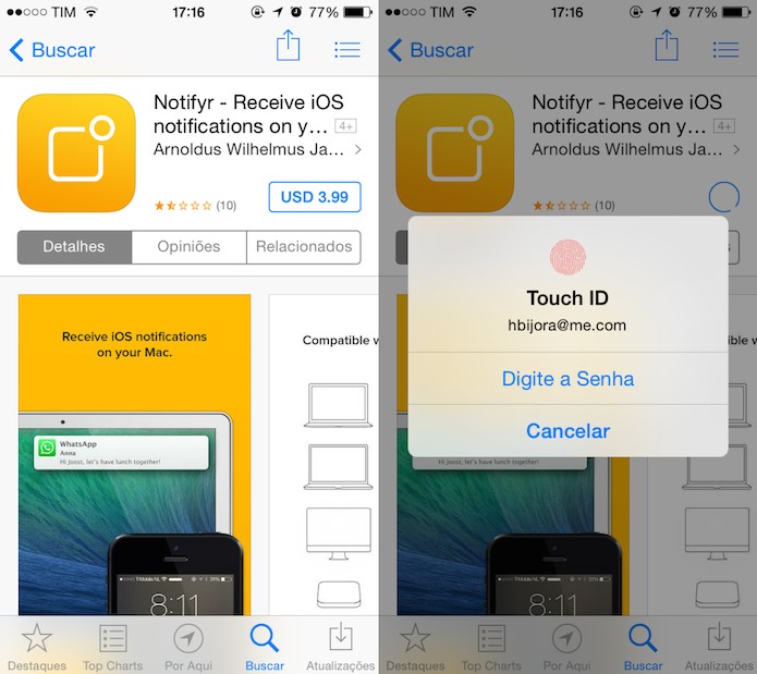 Comprando aplicativo na App Store (Foto: Reprodução/Helito Bijora)