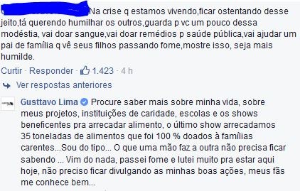 Gusttavo Lima responde internauta que o criticou (Foto: Reprodução/Instagram)