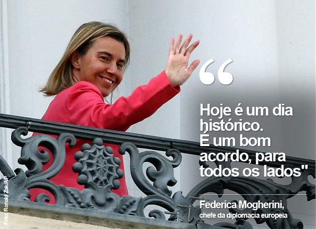 "Hoje é um dia histórico”, diz a chefe da diplomacia europeia, Federica Mogherini, sobre acordo com o Irã (Foto: Ronald Zak/AP)