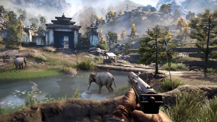 Far Cry 4 traz belos mundos abertos e uma rica fauna, completa com elefantes, tigres e mais (Foto: Divulgação)