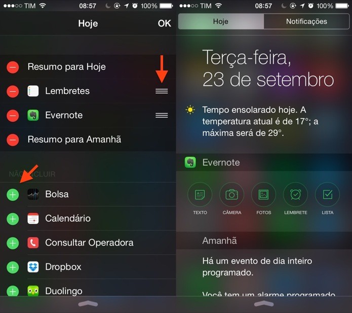 Adicionando e reordenando widgets (Foto: Reprodução/Helito Bijora)