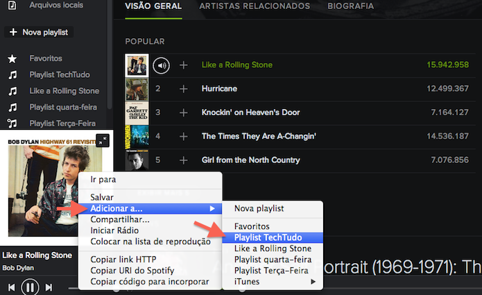 Adicionando músicas a nova playlist (Foto: Reprodução/Marvin Costa)