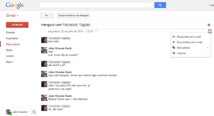 Gmail permite responder bate-papos por e-mail (foto: Reprodução/Gmail)