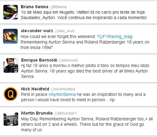 Senna homenagens twitter pilotos (Foto: Reprodução / Twitter)