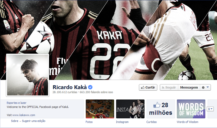 Kaká do Milan tem 28,001,623 de fãs no Facebook (Foto: Reprodução/Facebook)