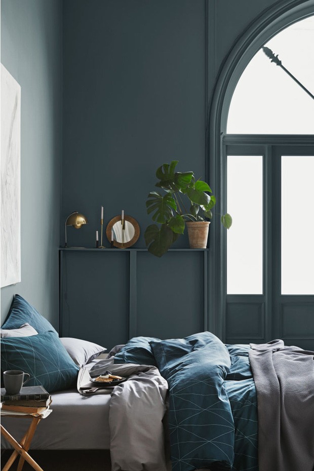Décor do dia: quarto de casal azul e cinza  (Foto: H&M Home/Divulgação)