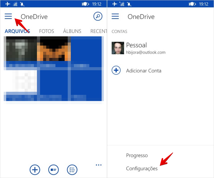 Acesse as configurações do OneDrive (Foto: Reprodução/Helito Bijora)