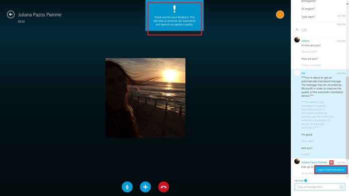 Caso a tradução esteja errada, reporte para o Skype melhorar o serviço (Foto: Reprodução/Juliana Pixinine)