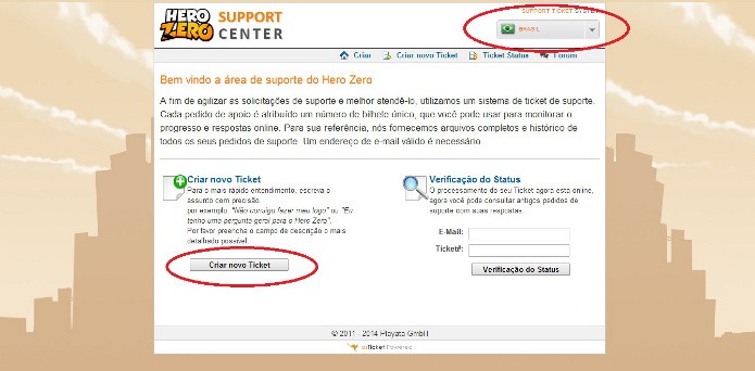 Hero Zero: Ente no site de suporte para adicionar um ticket (Foto: Reprodução / João Moura)