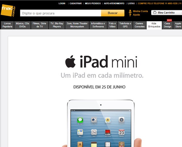 Fnac anunciou iPad mioni para o dia 25 de junho (Foto: Reprodução/Fnac)