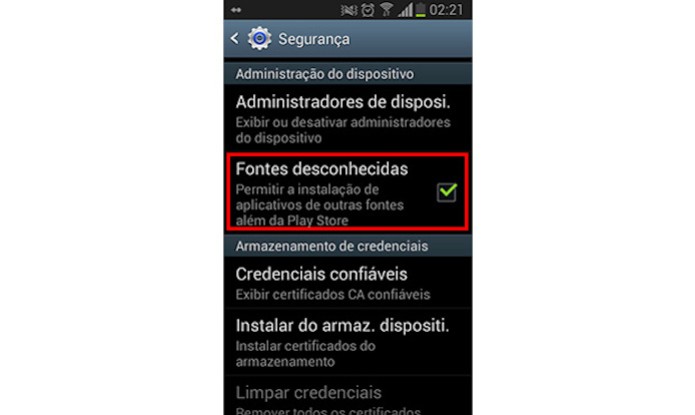 Opção para liberar downloads de fontes desconhecidas no Android, a exemplo dos apps fora do Google Play (Foto: Reprodução)