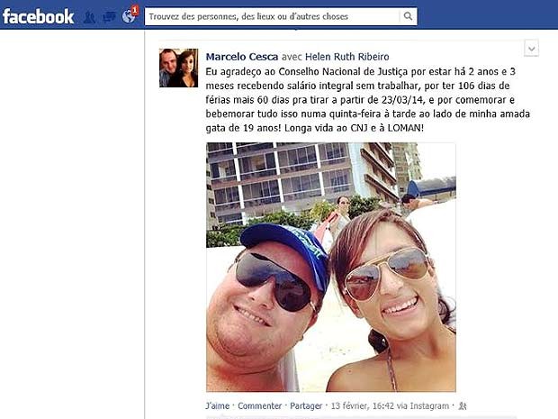 Post do juiz federal Marcelo Antônio Cesca em rede social em que 'protesta' contra demora do CNJ em aprovar retorno dele ao trabalho (Foto: Reprodução)
