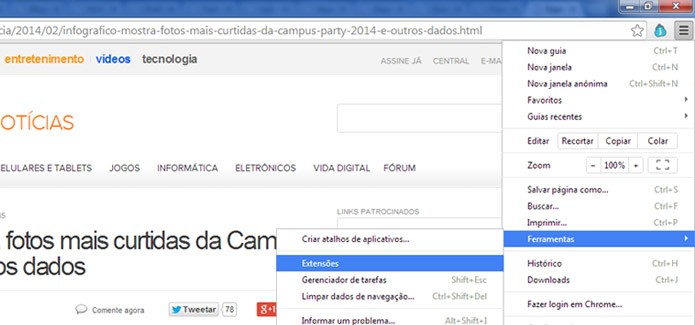 Localizando as Extensões do Google Chrome (Foto: Reprodução/Vinícius Sacramento)