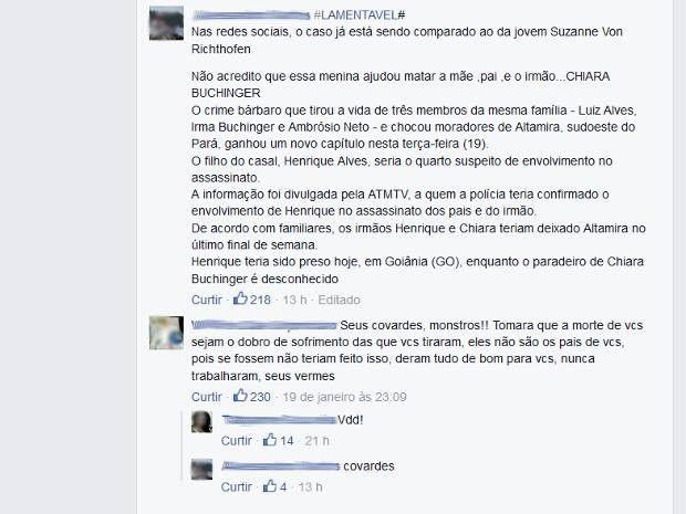 Chiara Buchinger vem sofrendo ataques em seu perfil no Facebook.  (Foto: Reprodução/Facebook)