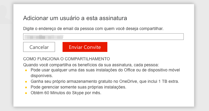Digite o e-mail para enviar o convite e compartilhar a sua assinatura (Foto: Reprodução/Helito Bijora)