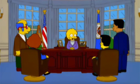 Em episódio de 2000, Lisa Simpson é eleita presidente e herda dívida de Donald Trump (Foto: Reprodução/YouTube) Em episódio de 2000, Lisa Simpson é eleita presidente e herda dívida de Donald Trump (Foto: Reprodução/YouTube)